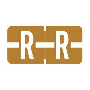 Tab 1278 Compatible Alpha Labels, Letter "R", Brown, Vinyl Stock, 1/2" X 1" Individual Letters - Roll of 500