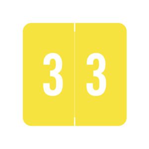 Acme Compatible Numeric Labels, Number "3", Yellow, Laminated Stock, 1-1/2" X 1-1/2" Individual Numbers - Roll of 500 - Image 1
