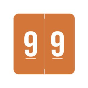 Acme Compatible Numeric Labels, Number "9", Orange, Laminated Stock, 1-1/2" X 1-1/2" Individual Numbers - Roll of 500