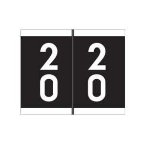 Barkley DAVM Compatible Double Digit Labels, Number "20" , Black, Laminated Stock, 1-3/16" X 1-1/2" Individual Numbers - Roll of 500