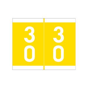 Barkley DAVM Compatible Double Digit Labels, Number "30" , Yellow, Laminated Stock, 1-3/16" X 1-1/2" Individual Numbers - Roll of 500