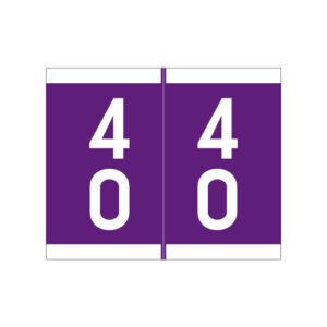 Barkley DAVM Compatible Double Digit Labels, Number "40" , Purple, Laminated Stock, 1-3/16" X 1-1/2" Individual Numbers - Roll of 500