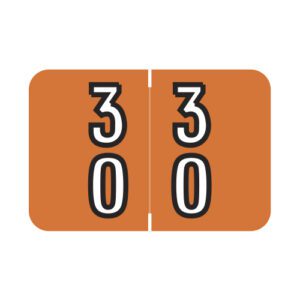 Barkley DBKM Compatible Double Digit Labels, Number "30" , Orange, Laminated Stock, 1-1/2" X 1" Individual Numbers - Roll of 500 - Image 1