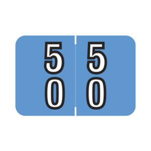 Barkley DBKM Compatible Double Digit Labels, Number "50" , Blue, Laminated Stock, 1-1/2" X 1" Individual Numbers - Roll of 500