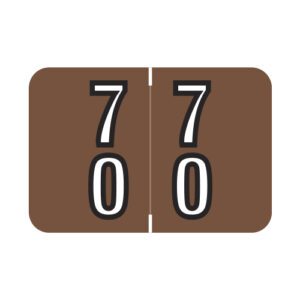 Barkley DBKM Compatible Double Digit Labels, Number "70" , Brown, Laminated Stock, 1-1/2" X 1" Individual Numbers - Roll of 500