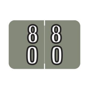 Barkley DBKM Compatible Double Digit Labels, Number "80" , Gray, Laminated Stock, 1-1/2" X 1" Individual Numbers - Roll of 500