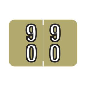 Barkley DBKM Compatible Double Digit Labels, Number "90" , Gold, Laminated Stock, 1-3/16" X 1-1/2" Individual Numbers - Roll of 500