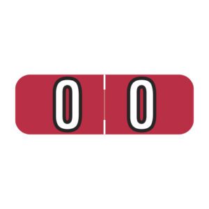 Barkley NBAM Compatible Mini Numeric Labels, Number "0", Red, Laminated Stock, 1/2" X 1-1/2" Individual Numbers - Roll of 500 - Image 1