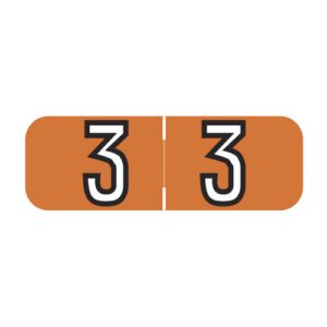Barkley NBAM Compatible Mini Numeric Labels, Number "3", Orange, Laminated Stock, 1/2" X 1-1/2" Individual Numbers - Roll of 500