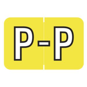 Barkley ABKM Compatible Alpha Labels, Letter "P", Yellow, Laminated Stock, 1" X 1-1/2" Individual Letters - Roll of 500 - Image 1