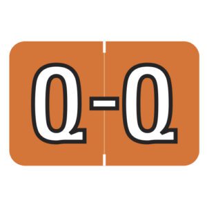 Barkley ABKM Compatible Alpha Labels, Letter "Q", Orange, Laminated Stock, 1" X 1-1/2" Individual Letters - Roll of 500