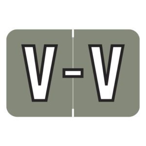 Barkley ABKM Compatible Alpha Labels, Letter "V", Grey, Laminated Stock, 1" X 1-1/2" Individual Letters - Roll of 500 - Image 1