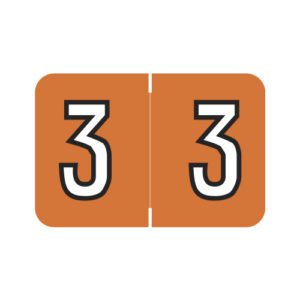 Barkley NBKM Compatible Numeric Labels, Number "3", Orange, Laminated Stock, 1" X 1-1/2" Individual Numbers - Roll of 500