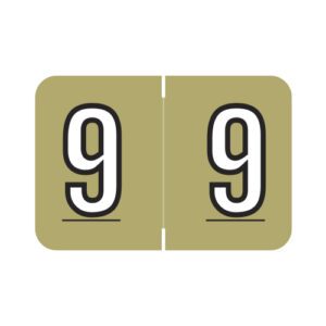 Barkley NBKM Compatible Numeric Labels, Number "9", Gold, Laminated Stock, 1" X 1-1/2" Individual Numbers - Roll of 500