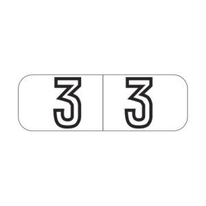 Barkley NBWM Compatible Mini Numeric Labels, Number "3", White, Laminated Stock, 1/2" X 1-1/2" Individual Numbers - Roll of 500