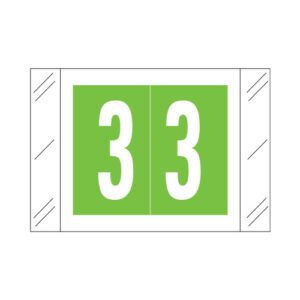 Col'R'Tab Compatible Numeric Labels, Number "3", Light Green, Laminated Stock, 1" X 1-1/2" Individual Numbers - Roll of 500