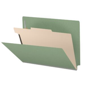 Pressboard Classification Folders, Full Cut End Tab, Letter Size, 1 Divider, Green (Box of 10)