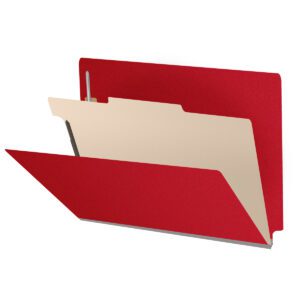 Pressboard Classification Folders, Full Cut End Tab, Letter Size, 1 Divider, Red (Box of 10)