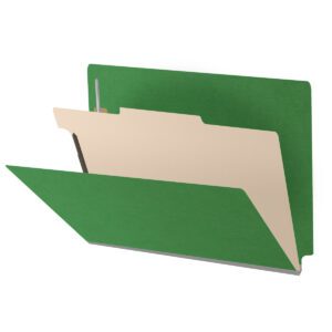 Pressboard Classification Folders, Full Cut End Tab, Letter Size, 1 Divider, Moss Green (Box of 10)