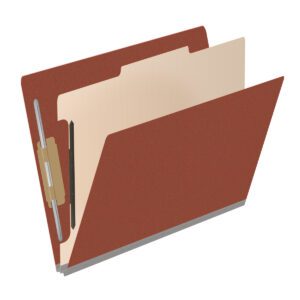 Pressboard Classification Folders, Full Cut End Tab, Letter Size, 1 Divider, Brick Red (Box of 10) - Image 2