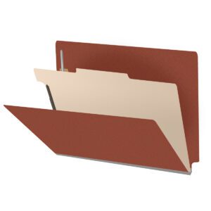 Pressboard Classification Folders, Full Cut End Tab, Letter Size, 1 Divider, Brick Red (Box of 10) - Image 1