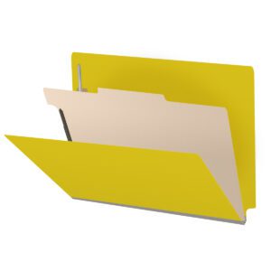 Pressboard Classification Folders, Full Cut End Tab, Letter Size, 1 Divider, Yellow (Box of 10)