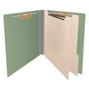 Pressboard Classification Folders, Full Cut End Tab, Letter Size, 2 Dividers, Green (Box of 10) - Image 4