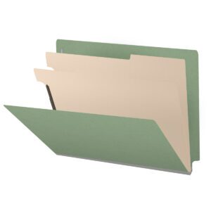 Pressboard Classification Folders, Full Cut End Tab, Letter Size, 2 Dividers, Green (Box of 10) - Image 1