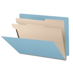 Pressboard Classification Folders, Full Cut End Tab, Letter Size, 2 Dividers, Light Blue (Box of 10)