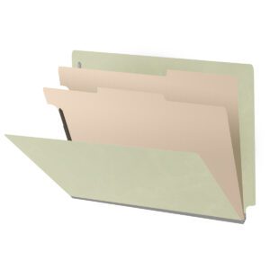 Pressboard Classification Folders, Full Cut End Tab, Letter Size, 2 Dividers, Light Green (Box of 10)