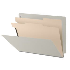 Pressboard Classification Folders, Full Cut End Tab, Letter Size, 2 Dividers, Light Gray (Box of 10)