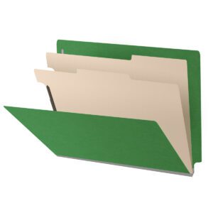 Pressboard Classification Folders, Full Cut End Tab, Letter Size, 2 Dividers, Moss Green (Box of 10) - Image 1