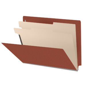 Pressboard Classification Folders, Full Cut End Tab, Letter Size, 2 Dividers, Brick Red (Box of 10) - Image 1