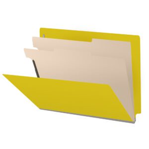 Pressboard Classification Folders, Full Cut End Tab, Letter Size, 2 Dividers, Yellow (Box of 10)