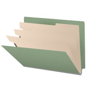 Pressboard Classification Folders, Full Cut End Tab, Letter Size, 3 Dividers, Green (Box of 10)