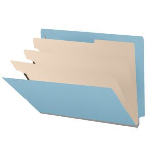 Pressboard Classification Folders, Full Cut End Tab, Letter Size, 3 Dividers, Blue (Box of 10)