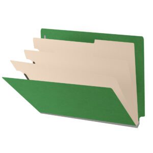 Pressboard Classification Folders, Full Cut End Tab, Letter Size, 3 Dividers, Moss Green (Box of 10) - Image 1