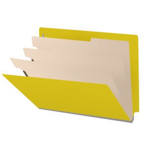 Pressboard Classification Folders, Full Cut End Tab, Letter Size, 3 Dividers, Yellow (Box of 10)
