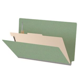 Pressboard Classification Folders, Full Cut End Tab, Legal Size, 1 Divider, Green (Box of 10)