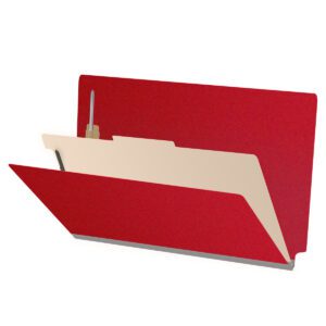 Pressboard Classification Folders, Full Cut End Tab, Legal Size, 1 Divider, Red (Box of 10)