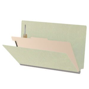Pressboard Classification Folders, Full Cut End Tab, Legal Size, 1 Divider, Light Green (Box of 10) - Image 1
