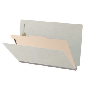 Pressboard Classification Folders, Full Cut End Tab, Legal Size, 1 Divider, Light Grey (Box of 10) - Image 1