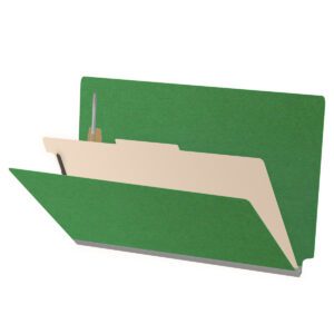 Pressboard Classification Folders, Full Cut End Tab, Legal Size, 1 Divider, Green (Box of 10) - Image 1