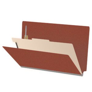 Pressboard Classification Folders, Full Cut End Tab, Legal Size, 1 Divider, Brick Red (Box of 10)