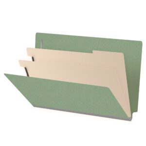 Pressboard Classification Folders, Full Cut End Tab, Legal Size, 2 Dividers, Green (Box of 10) - Image 1