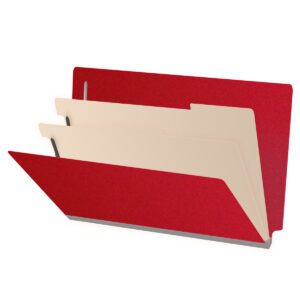 Pressboard Classification Folders, Full Cut End Tab, Legal Size, 2 Dividers, Red (Box of 10) - Image 1