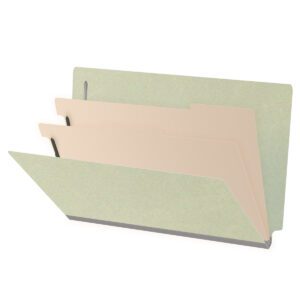 Pressboard Classification Folders, Full Cut End Tab, Legal Size, 2 Dividers, Light Green (Box of 10)