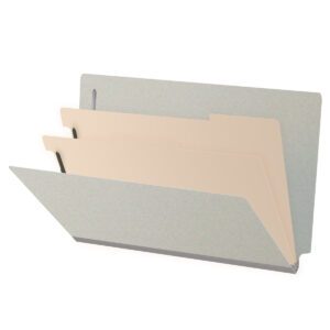 Pressboard Classification Folders, Full Cut End Tab, Legal Size, 2 Dividers, Light Grey (Box of 10) - Image 1