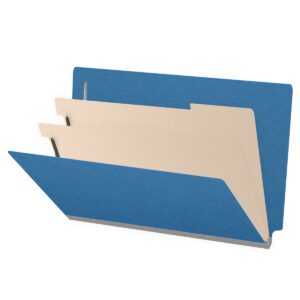 Pressboard Classification Folders, Full Cut End Tab, Legal Size, 2 Dividers, Blue (Box of 10) - Image 1