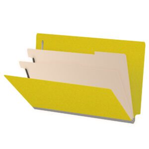 Pressboard Classification Folders, Full Cut End Tab, Legal Size, 2 Dividers, Yellow (Box of 10) - Image 1